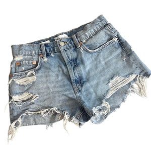 Zara Blue Denim Ripped Distressed Jean Shorts High Rise SZ 4